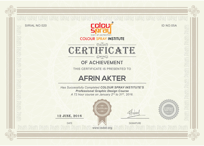 Certificate of Afrin Akter