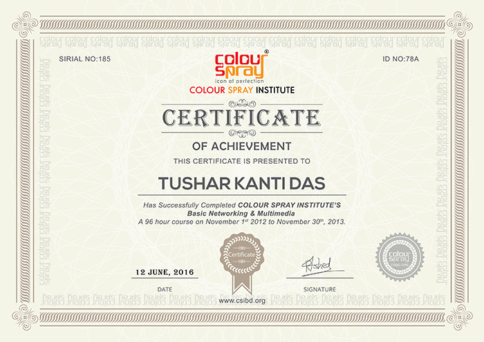 Certificate of Tushar Kanti Das